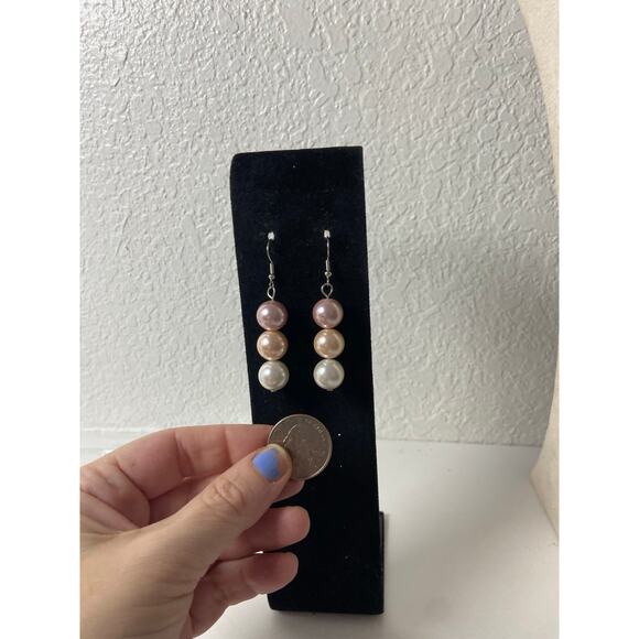 Chunky Mother of Pearl & Faux Pearl Bead Earrings - New - Picture 2 of 4